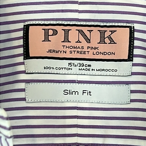 Thomas Pink Men Slim Fit 100% Cotton Dress Button Down French Cuff Shirt 15.5 - Picture 7 of 11